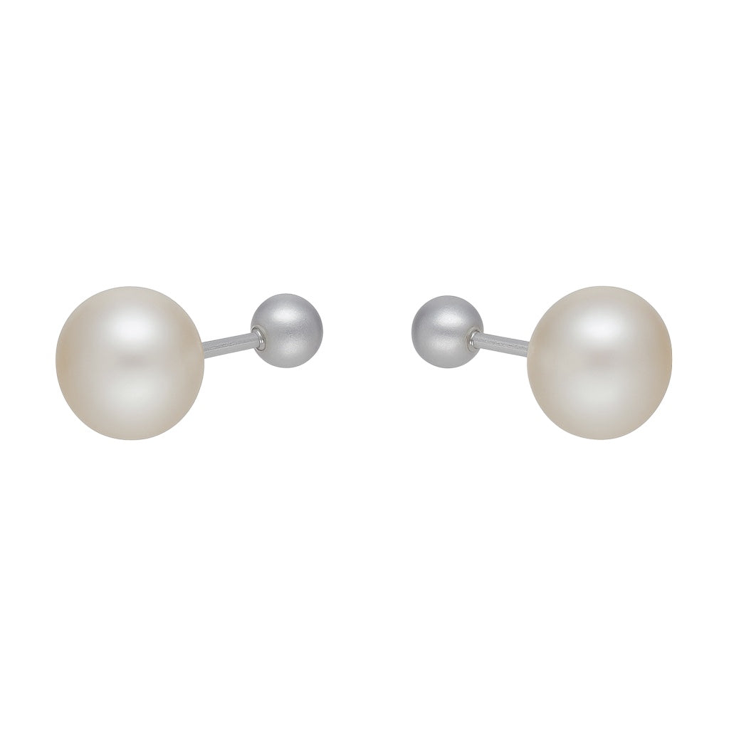 Aros de bebe con perlas achatadas 7mm con tornillo seguro Plata Ley 925