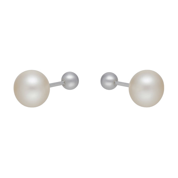 Aros de bebe con perlas achatadas 7mm con tornillo seguro Plata Ley 925
