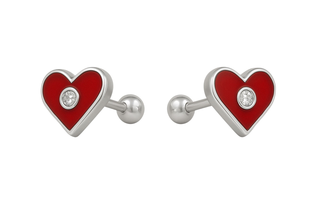 Aros bebe plata Ley 925 de corazón esmaltado y circón