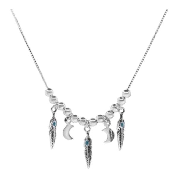 Collar Plumas envejecidas, esferas y placas de luna