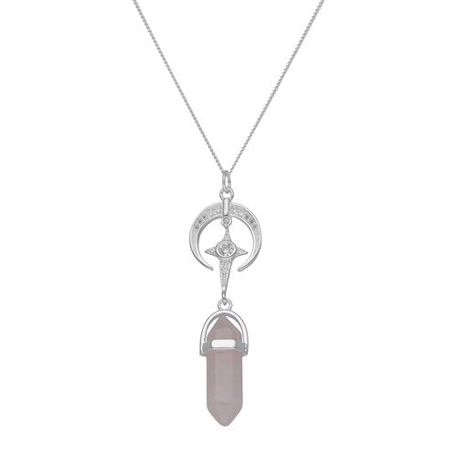 Collar Luna y estrella fugaz con cuarzo rosado 45 cm