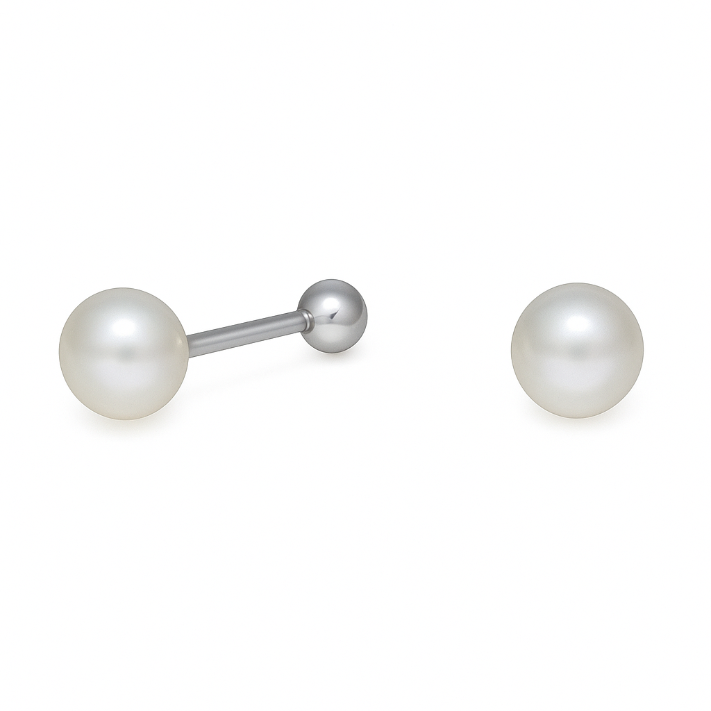Aros bebe plata ley 925 de perla achatada con tornillo seguro 4mm
